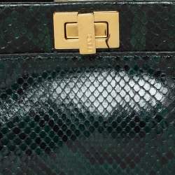 Pre Owned Fendi Green Python Mini Peekaboo Top Handle Bag