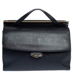 Pre Owned Fendi Black Textured Leather Small Demi Jour Top Handle Bag