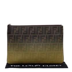 Pre Owned Fendi Tobacco Ombre Zucca Coated Canvas Clutch