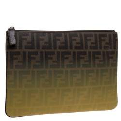 Pre Owned Fendi Tobacco Ombre Zucca Coated Canvas Clutch