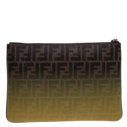 Pre Owned Fendi Tobacco Ombre Zucca Coated Canvas Clutch