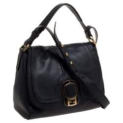 Pre Owned Fendi Black Leather Flap Anna Crossbody Bag
