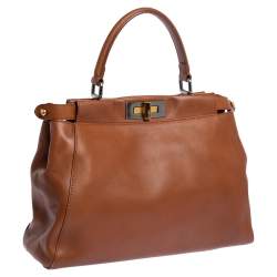Pre Owned Fendi Tan Leather Medium Peekaboo Top Handle Bag