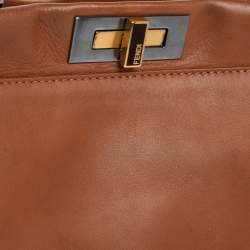 Pre Owned Fendi Tan Leather Medium Peekaboo Top Handle Bag