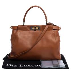Pre Owned Fendi Tan Leather Medium Peekaboo Top Handle Bag
