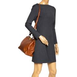 Pre Owned Fendi Tan Leather Medium Peekaboo Top Handle Bag