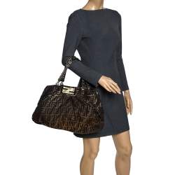 Pre Owned Fendi Metallic Gold Zucca Canvas Large Mia Shoulder Bag