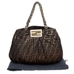 Pre Owned Fendi Metallic Gold Zucca Canvas Large Mia Shoulder Bag