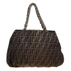 Pre Owned Fendi Metallic Gold Zucca Canvas Large Mia Shoulder Bag