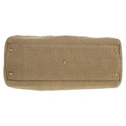 Pre Owned Fendi Beige/Red Zucca Corda Pumpkin Rope and Leather Large Peekaboo Top Handle Bag