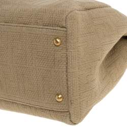 Pre Owned Fendi Beige/Red Zucca Corda Pumpkin Rope and Leather Large Peekaboo Top Handle Bag