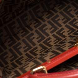 Pre Owned Fendi Beige/Red Zucca Corda Pumpkin Rope and Leather Large Peekaboo Top Handle Bag