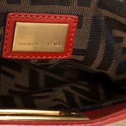 Pre Owned Fendi Beige/Red Zucca Corda Pumpkin Rope and Leather Large Peekaboo Top Handle Bag