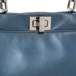 Pre Owned Fendi Blue/Yellow Leather Mini Wave Peekaboo Top Handle Bag