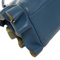 Pre Owned Fendi Blue/Yellow Leather Mini Wave Peekaboo Top Handle Bag