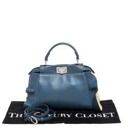 Pre Owned Fendi Blue/Yellow Leather Mini Wave Peekaboo Top Handle Bag