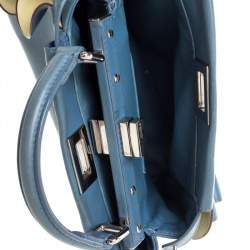 Pre Owned Fendi Blue/Yellow Leather Mini Wave Peekaboo Top Handle Bag