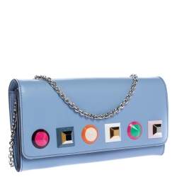 Pre Owned Fendi Lilac Leather Studded Wallet On Chain