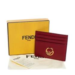 Pre Owned Fendi Red Leather F Logo Card Holder