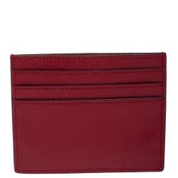 Pre Owned Fendi Red Leather F Logo Card Holder
