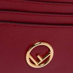 Pre Owned Fendi Red Leather F Logo Card Holder