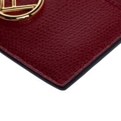Pre Owned Fendi Red Leather F Logo Card Holder