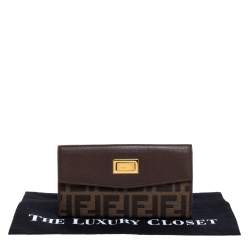 Pre Owned Fendi Brown Zucca Canvas and Leather Continental Wallet