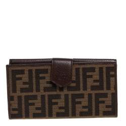 Pre Owned Fendi Brown Zucca Canvas and Leather Continental Wallet