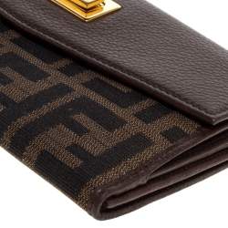 Pre Owned Fendi Brown Zucca Canvas and Leather Continental Wallet