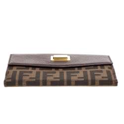 Pre Owned Fendi Brown Zucca Canvas and Leather Continental Wallet