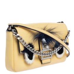 Pre Owned Fendi Yellow Leather and Fur Micro Monster Baguette Bag