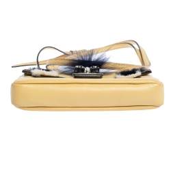 Pre Owned Fendi Yellow Leather and Fur Micro Monster Baguette Bag