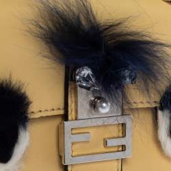 Pre Owned Fendi Yellow Leather and Fur Micro Monster Baguette Bag