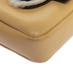 Pre Owned Fendi Yellow Leather and Fur Micro Monster Baguette Bag