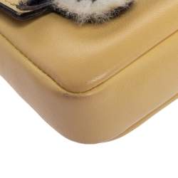 Pre Owned Fendi Yellow Leather and Fur Micro Monster Baguette Bag