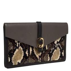 Pre Owned Fendi Multicolor Python and Leather Envelope Clutch