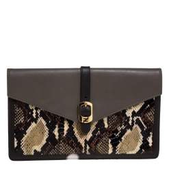 Pre Owned Fendi Multicolor Python and Leather Envelope Clutch