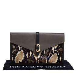 Pre Owned Fendi Multicolor Python and Leather Envelope Clutch