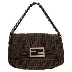 Pre Owned Fendi Tobacco Zucca Canvas Mia Flap Shoulder Bag