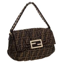Pre Owned Fendi Tobacco Zucca Canvas Mia Flap Shoulder Bag