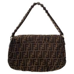 Pre Owned Fendi Tobacco Zucca Canvas Mia Flap Shoulder Bag