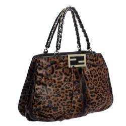 مملوكة مسبقًا Fendi Brown/Black Leopard Print Calfhair Large Mia Shoulder Bag