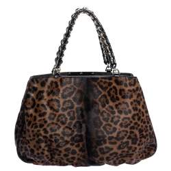 مملوكة مسبقًا Fendi Brown/Black Leopard Print Calfhair Large Mia Shoulder Bag
