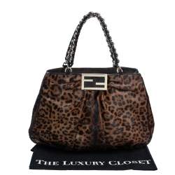 مملوكة مسبقًا Fendi Brown/Black Leopard Print Calfhair Large Mia Shoulder Bag