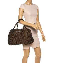 Pre Owned Fendi Tobacco Zucca Canvas Large Mia Shoulder Bag