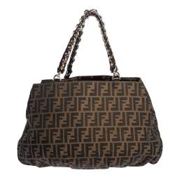 Pre Owned Fendi Tobacco Zucca Canvas Large Mia Shoulder Bag