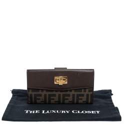 Pre Owned Fendi Brown Zucca Canvas and Leather Continental Wallet