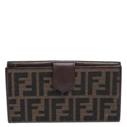 Pre Owned Fendi Brown Zucca Canvas and Leather Continental Wallet