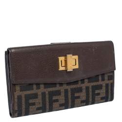 Pre Owned Fendi Brown Zucca Canvas and Leather Continental Wallet