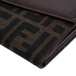 Pre Owned Fendi Brown Zucca Canvas and Leather Continental Wallet